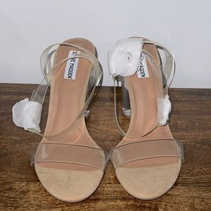 Clear block and strap higher heels.